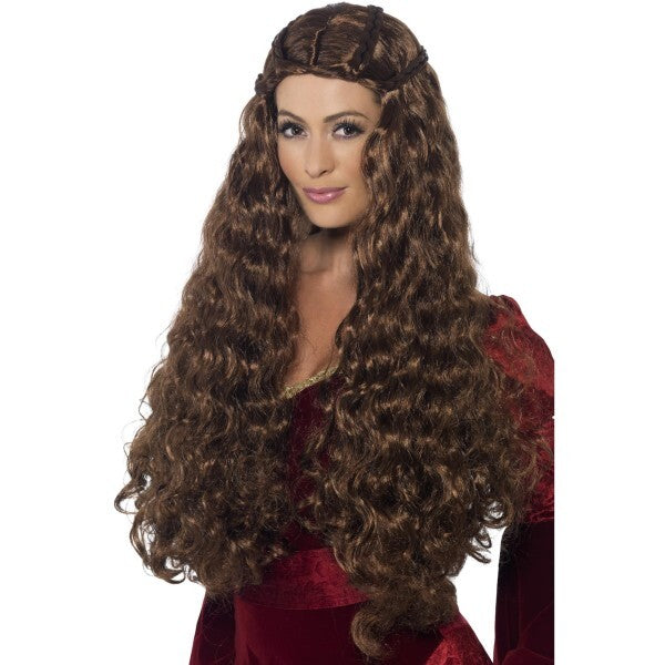 Smiffys Medieval Princess Wig brown extra long with plaits, imported from the UK