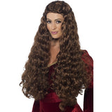 Smiffys Medieval Princess Wig brown extra long with plaits, imported from the UK