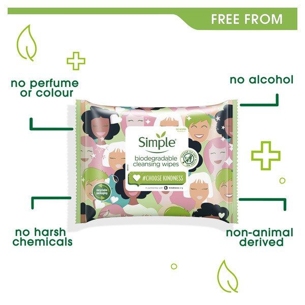 Simple X Kindness Biogradable Cleansing Facial Wipes 20pc GOODS Superdrug   