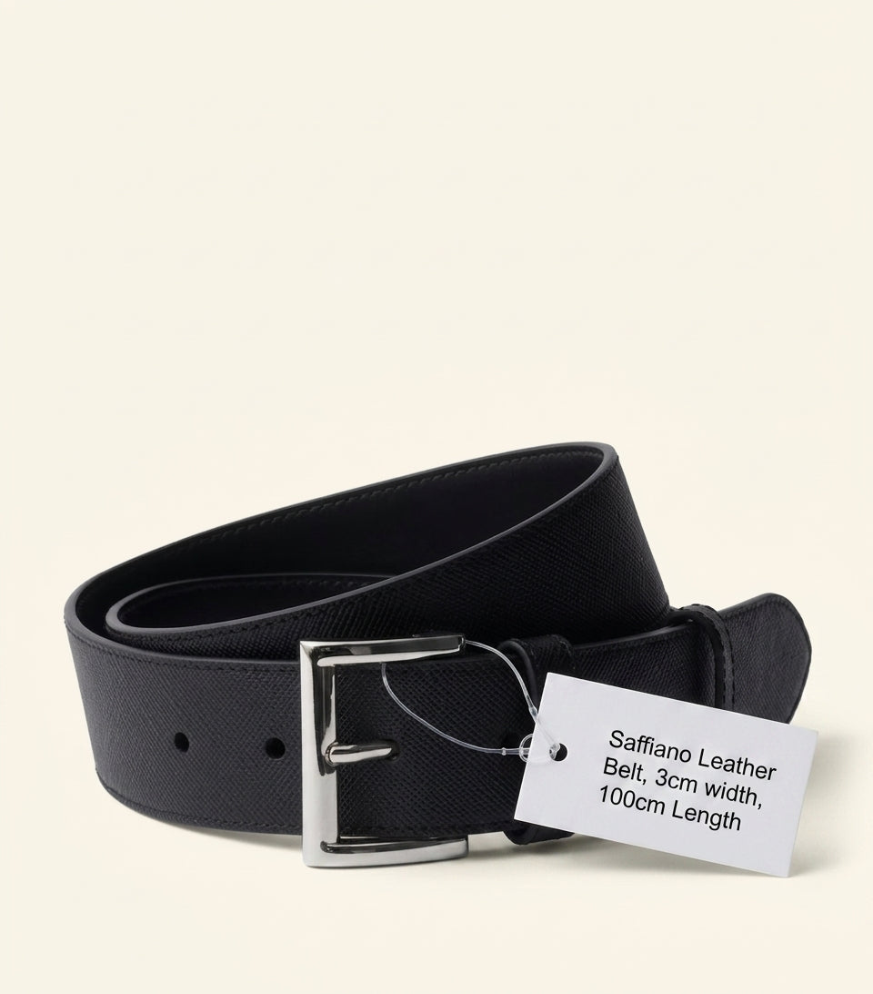 Prada Saffiano Leder Triangle Gürtel 3,5cm, importiert aus dem Vereinigten Königreich