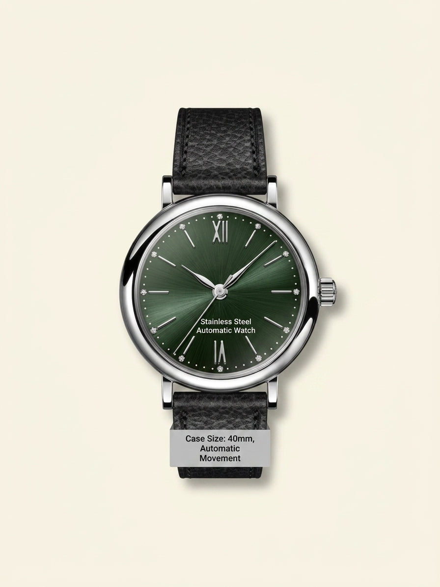 IWC Portofino automatic watch 34mm green dial leather strap, UK version
