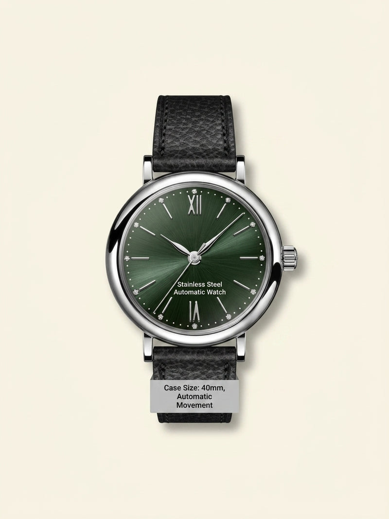 IWC Portofino automatic watch 34mm green dial leather strap, UK version