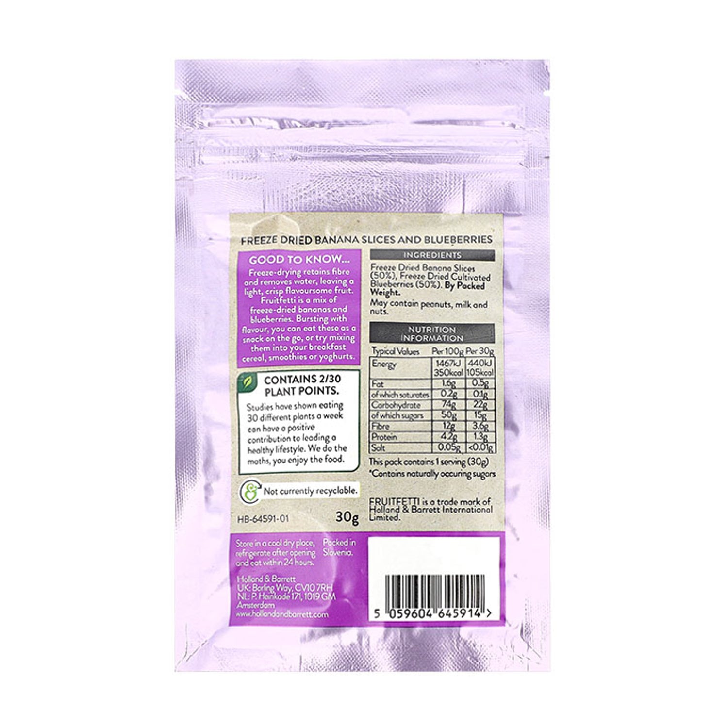 Freeze-Dried Banana and Blueberry Fruit Pieces 30g