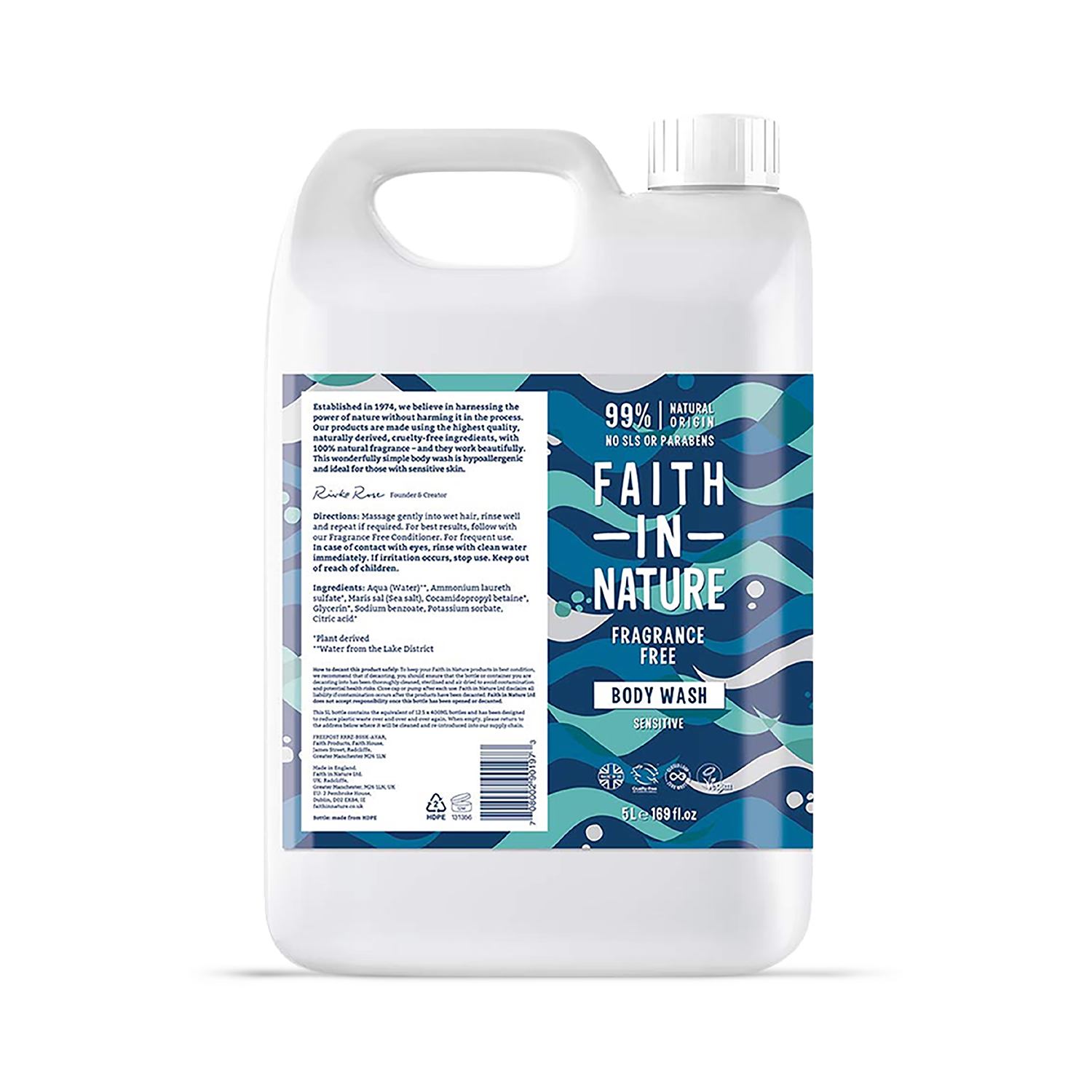 Faith in Nature Fragrance Free Body Wash 5L
