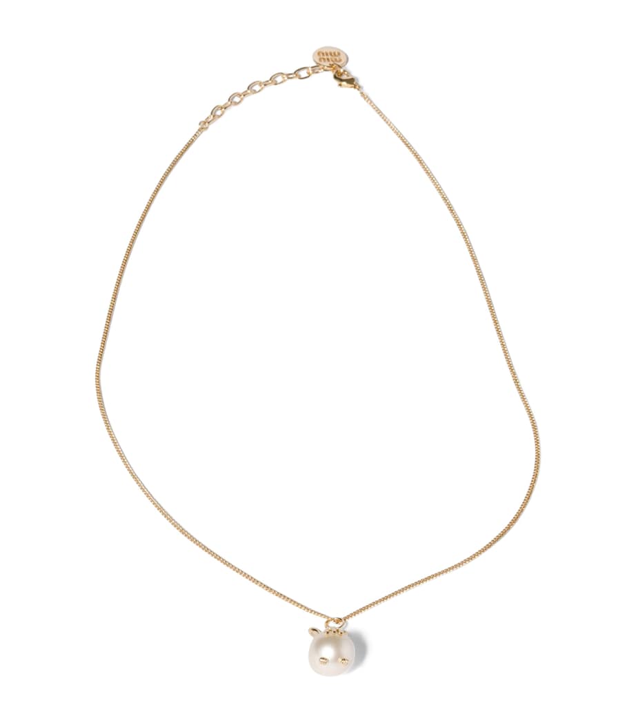 Miu Miu pearlised bunny pendant necklace gold-tone chain - British product
