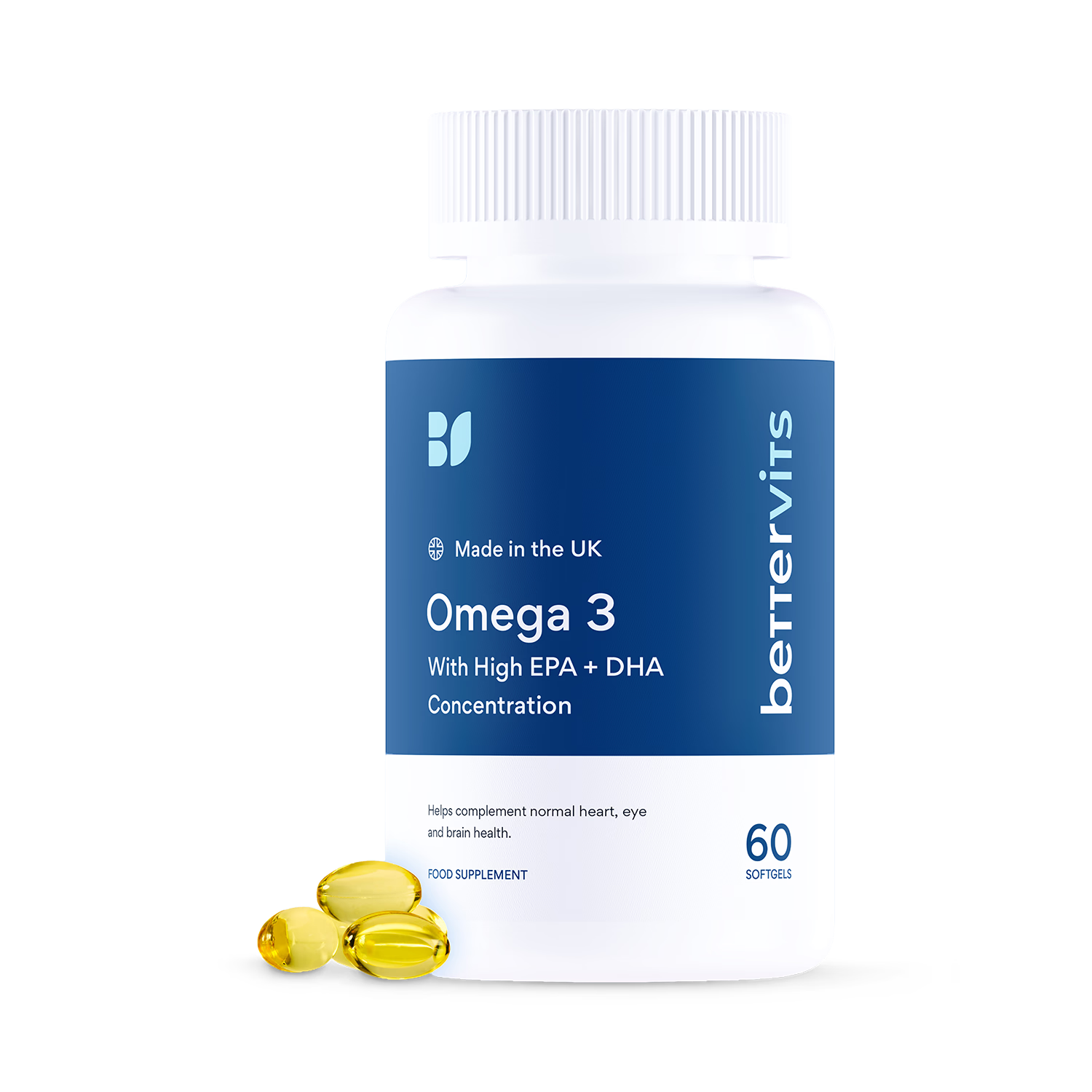 Bettervits Omega 3 softgels high EPA DHA 60 count - British product