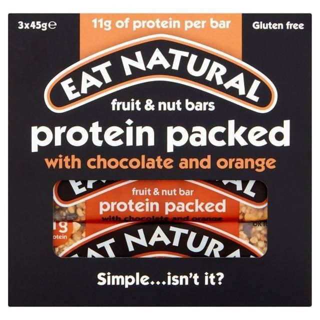 Eat Natural Protein Packed with Chocolate and Orange Fruit &amp;amp; Nut Bars 3 x 45g