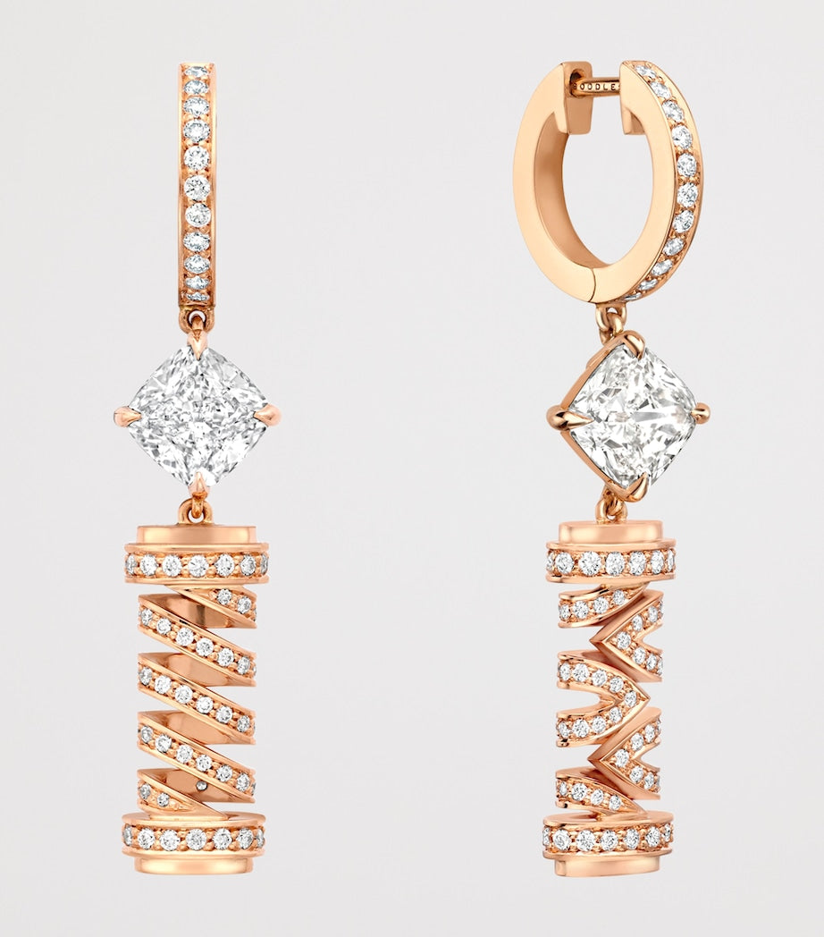 Boodles rose gold diamond Tudor Skyline earrings, imported from the UK