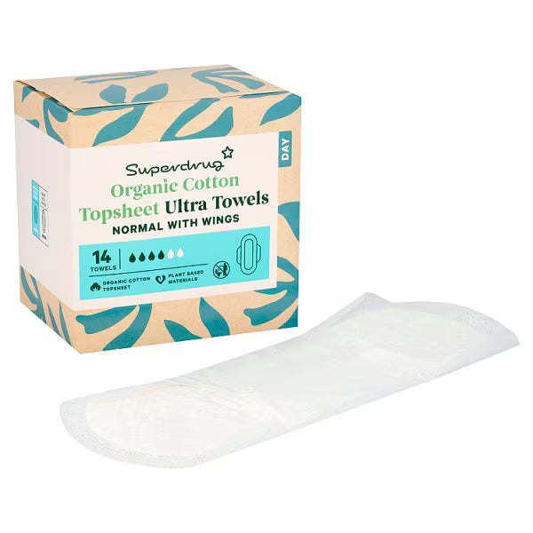 Superdrug Cotton Day Sanitary Towel 14 Pack (British brand)