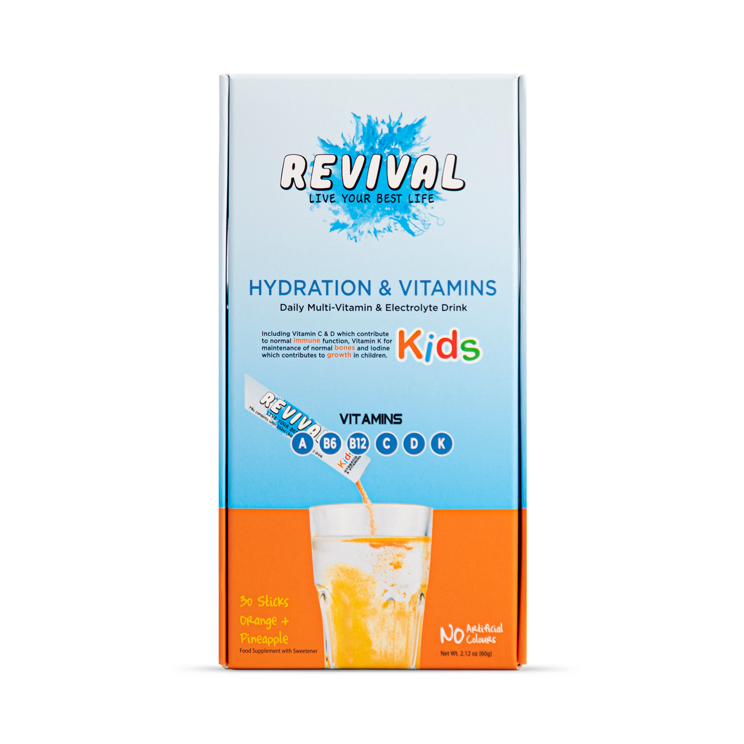 Revival KIDS multivitamin drink mix Orange & Pineapple 30 sachets - British product