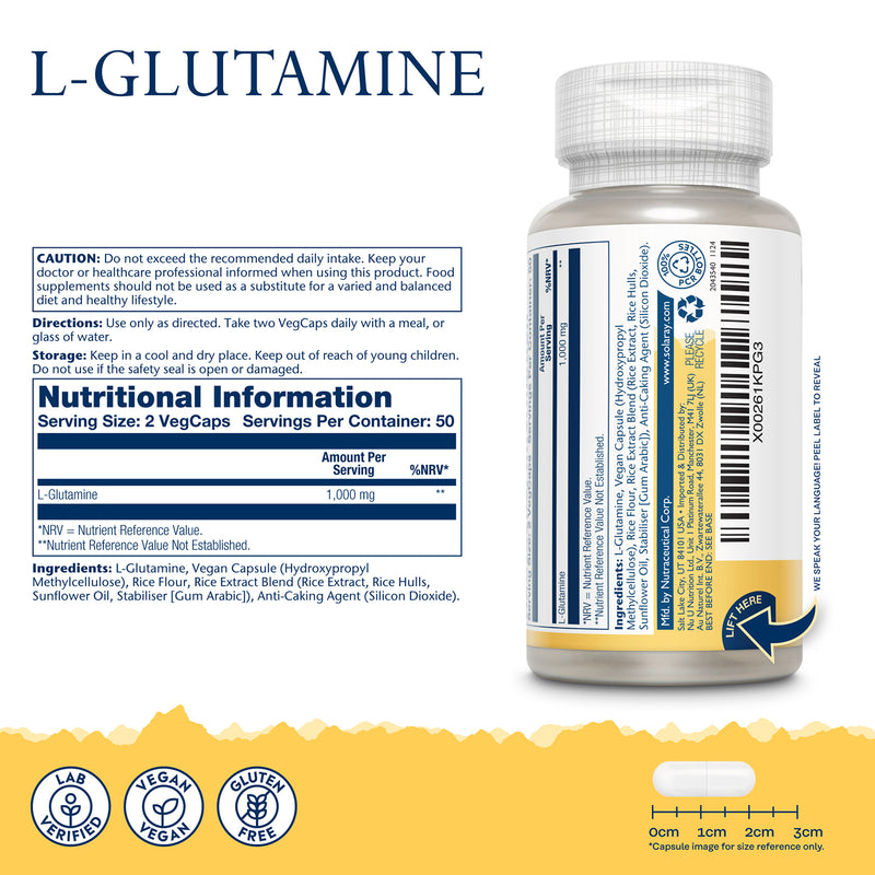 Solaray L-Glutamine 1000mg vegan capsules 100 count (British brand)