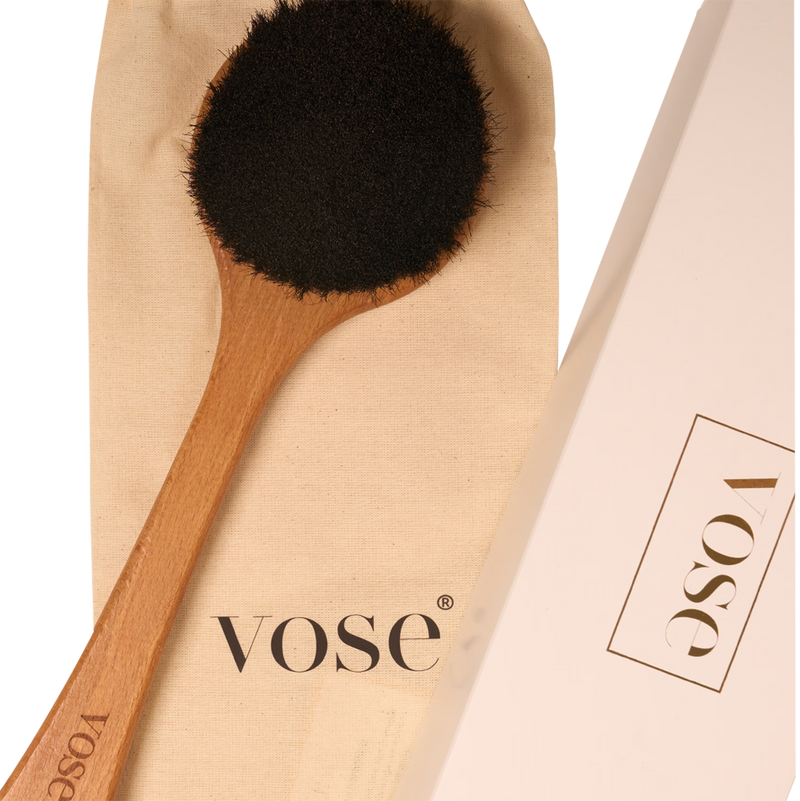 Horse hair dry body brush, hornbeam wood handle, UK version