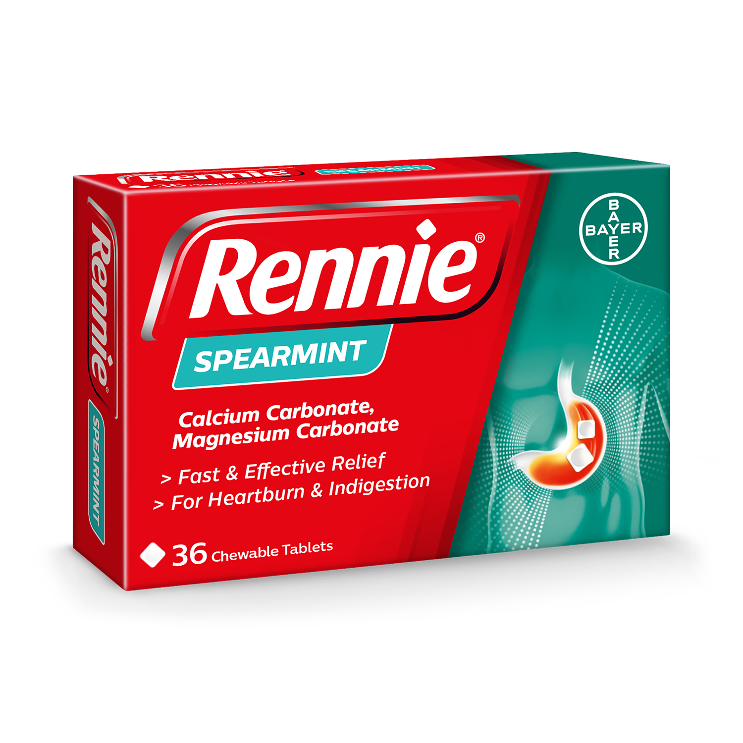 Rennie Spearmint chewable tablets 36 count, imported from the UK