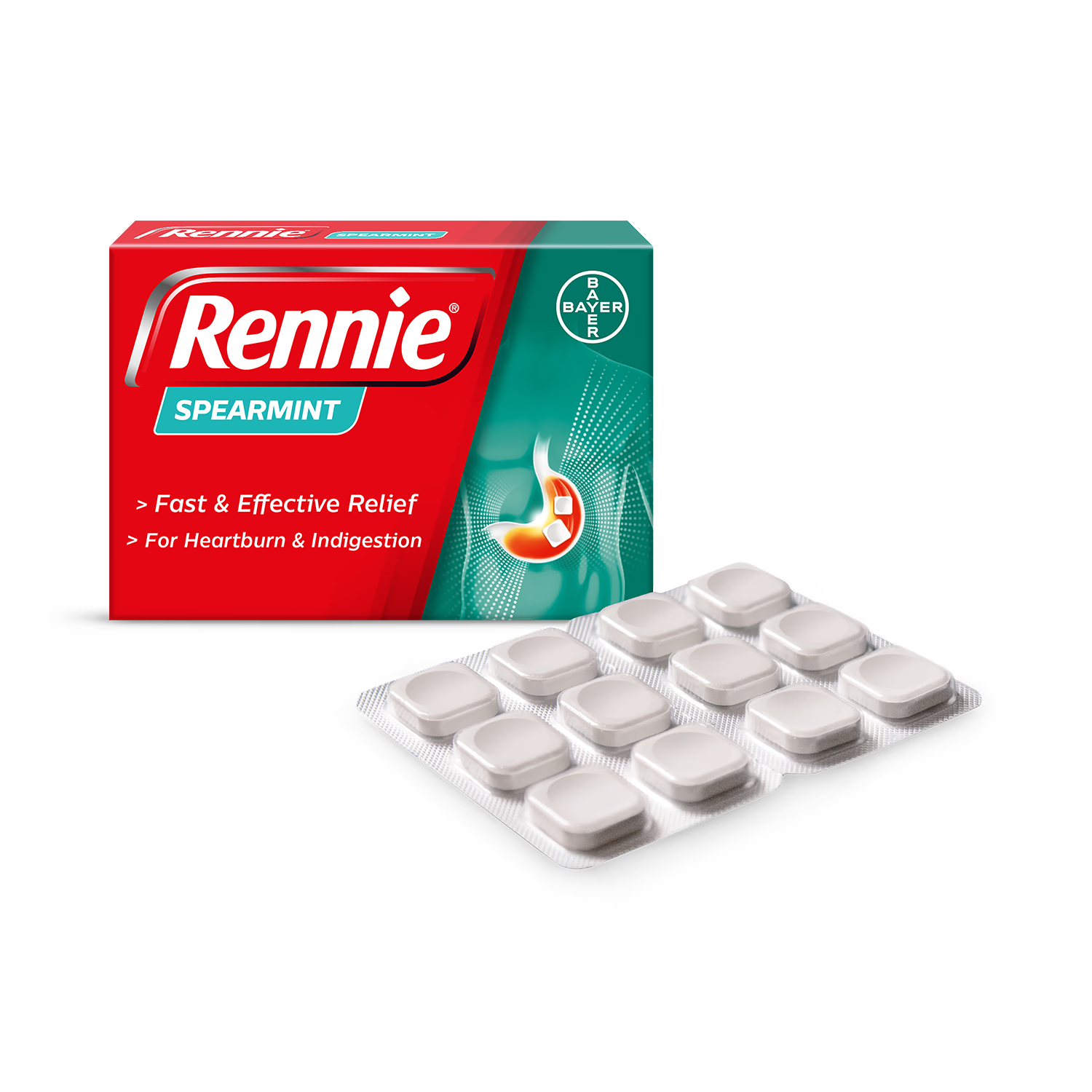Rennie Spearmint chewable tablets 36 count, imported from the UK