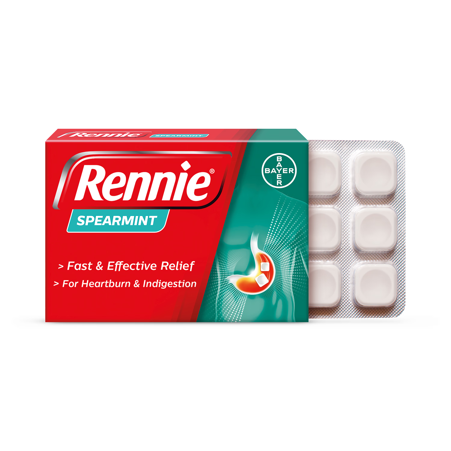 Rennie Spearmint chewable tablets 36 count, imported from the UK