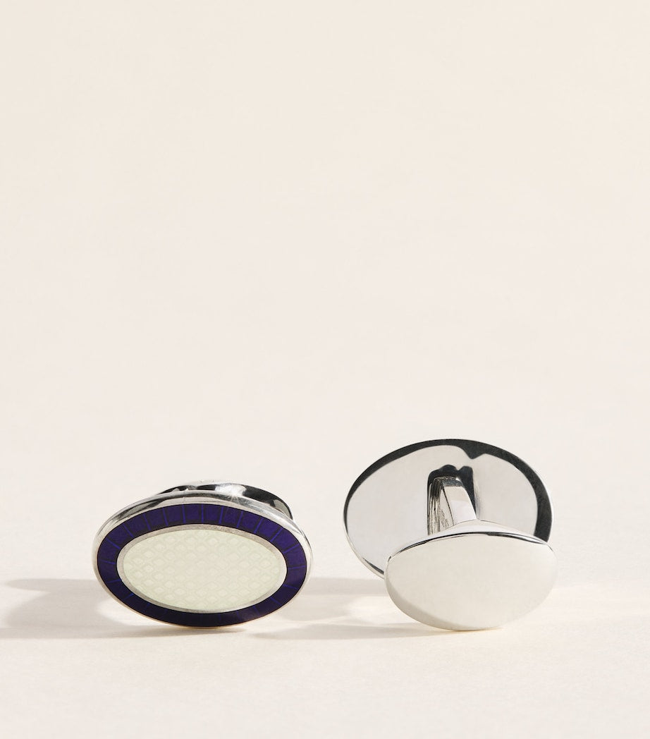 Deakin & Francis Manschettenknöpfe aus Sterlingsilber und Emaille mit ovalem Design – Britisches Produkt