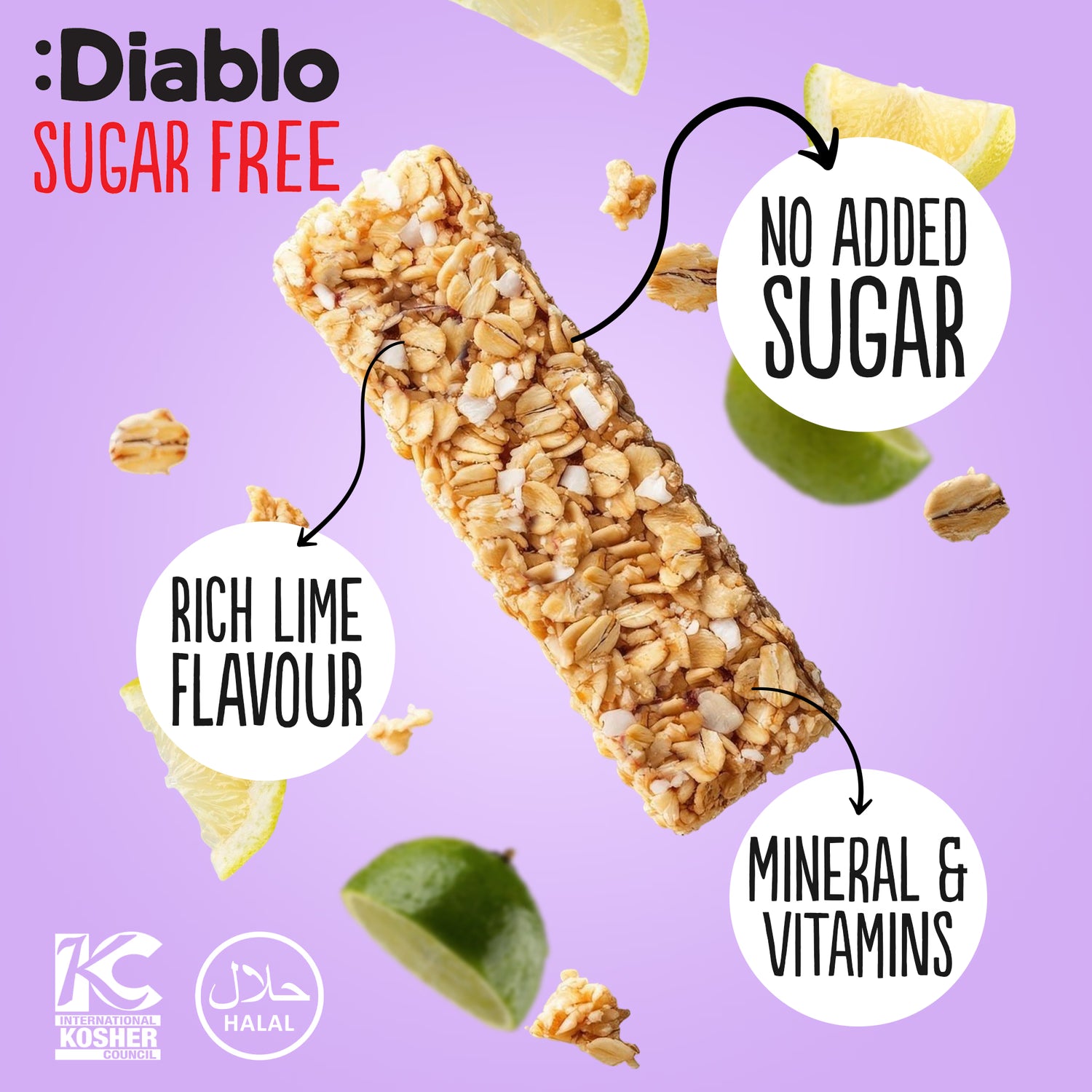 Diablo muesli bar lime 30g, imported from the UK