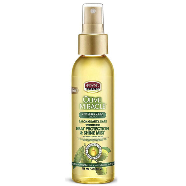 African Pride Olive Miracle heat protection mist, imported from the UK
