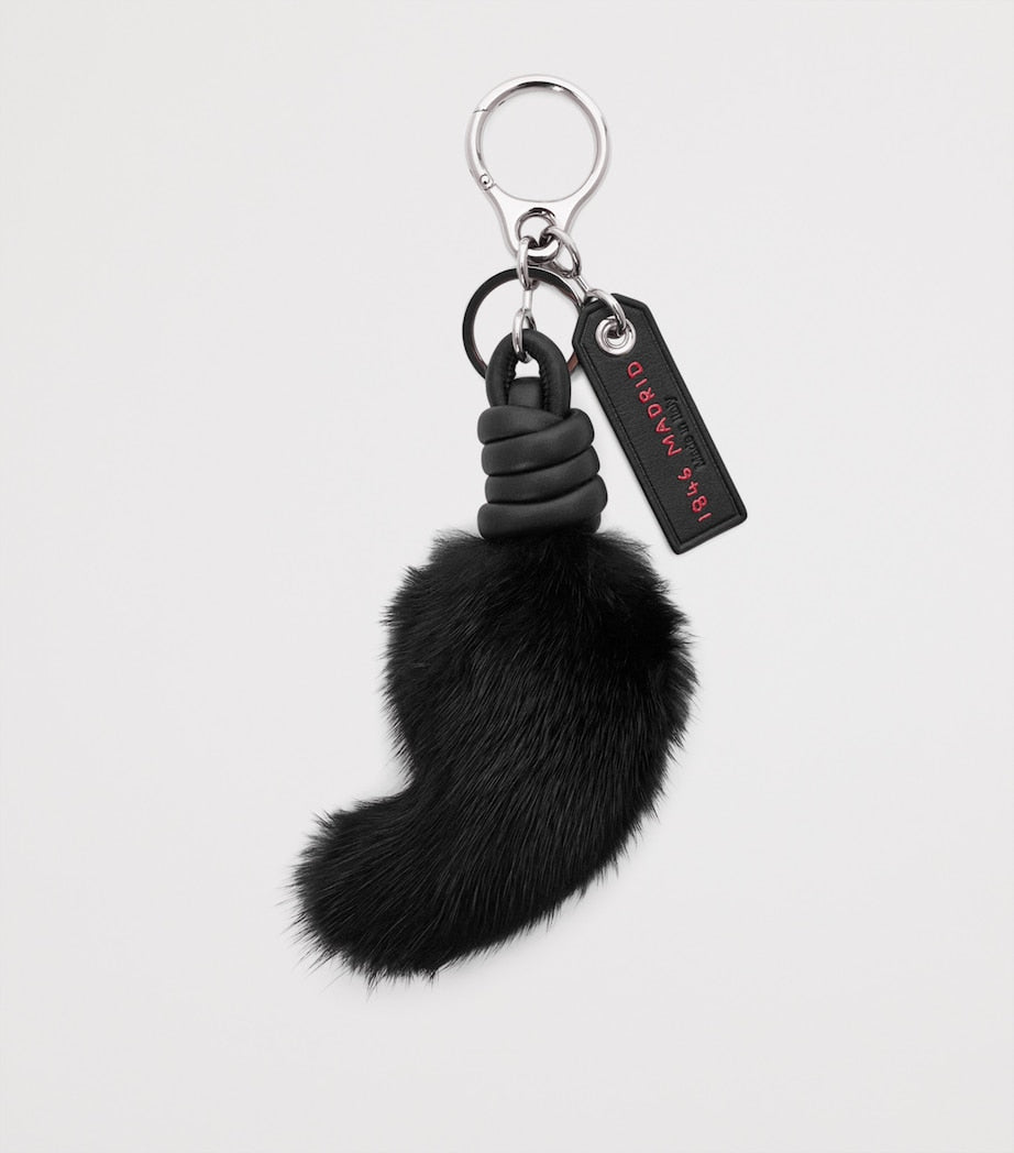 LOEWE lion tail key charm calfskin mink fur (British brand)