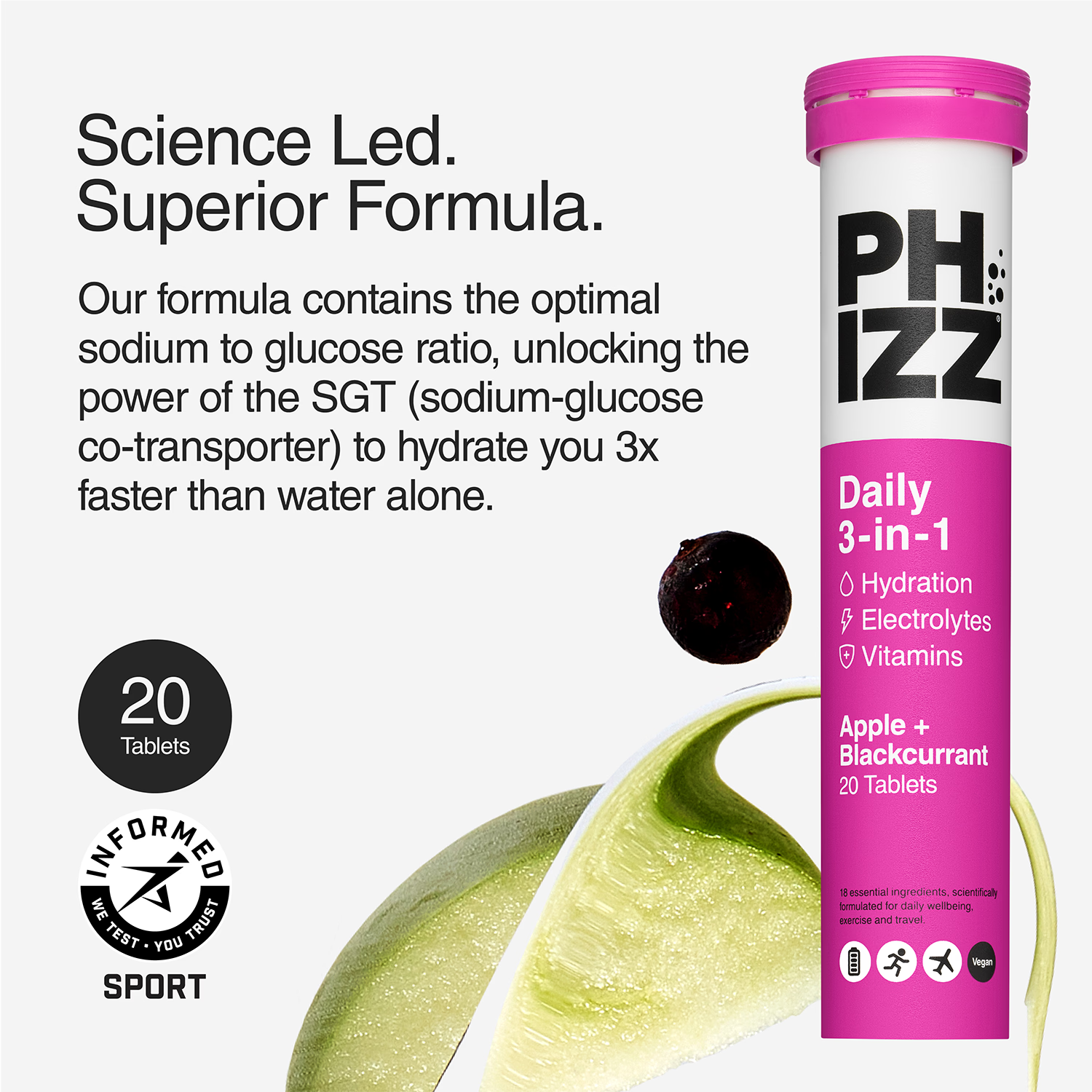 Phizz hydration tablets blackcurrant 20 tablets - British product