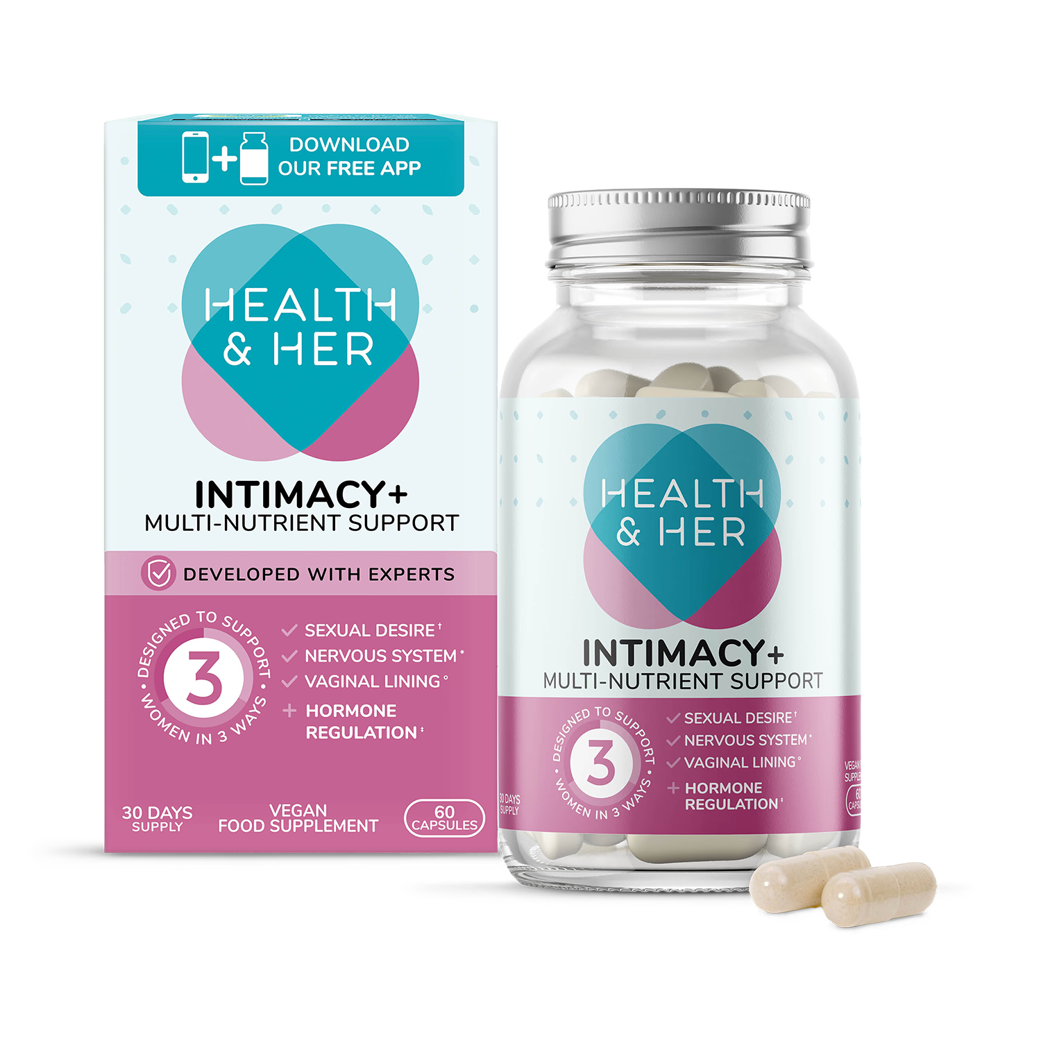 Health & Her Intimacy+ supplement 60 capsules, UK version