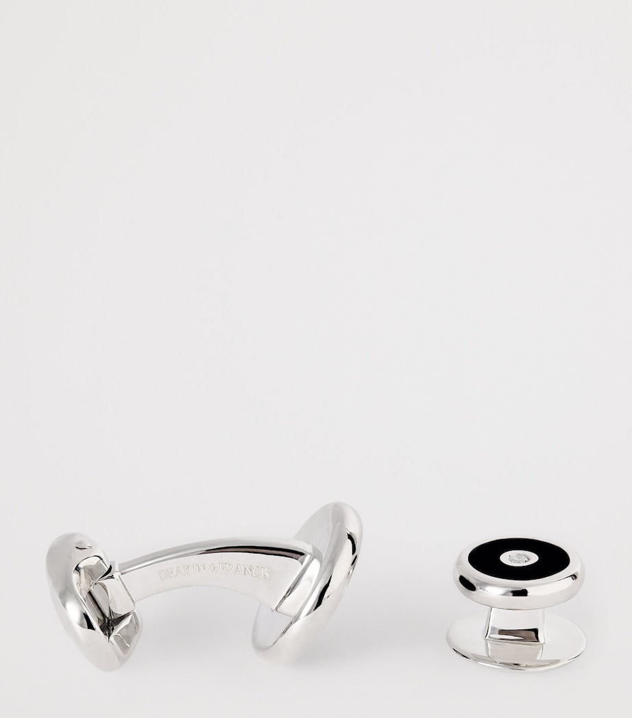 Deakin & Francis sterling silver onyx and diamond cufflinks, imported from the UK