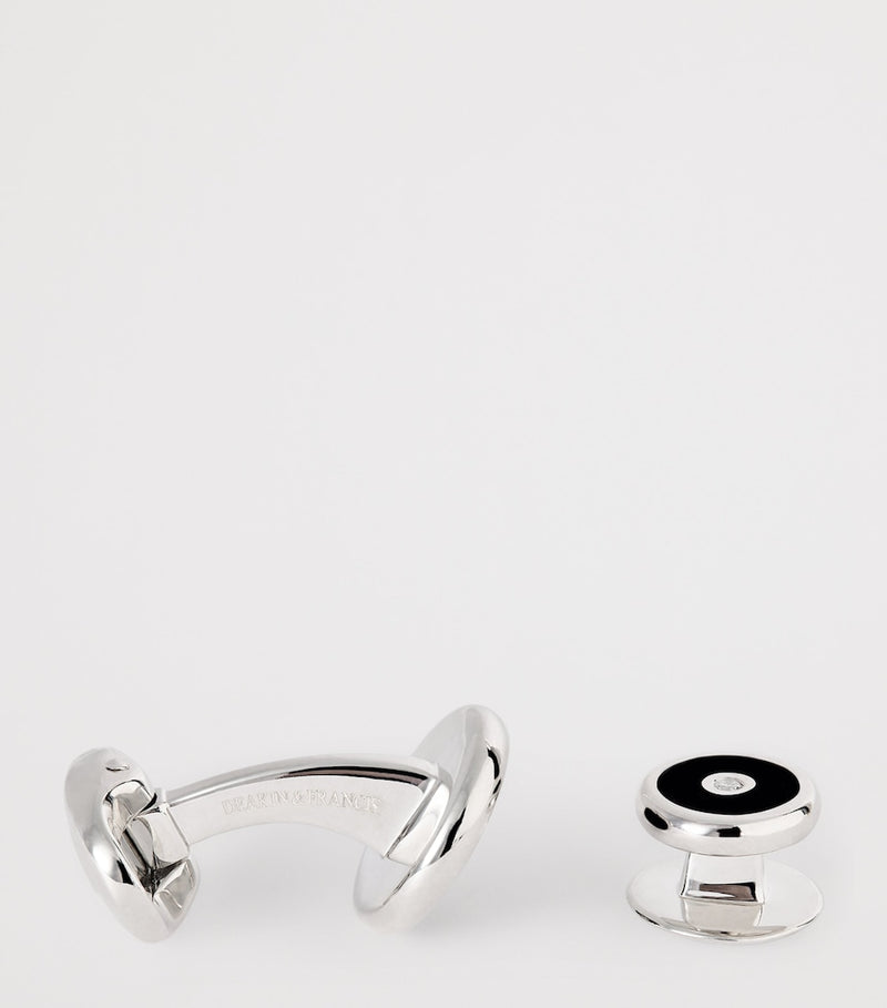 Deakin & Francis sterling silver onyx and diamond cufflinks, imported from the UK
