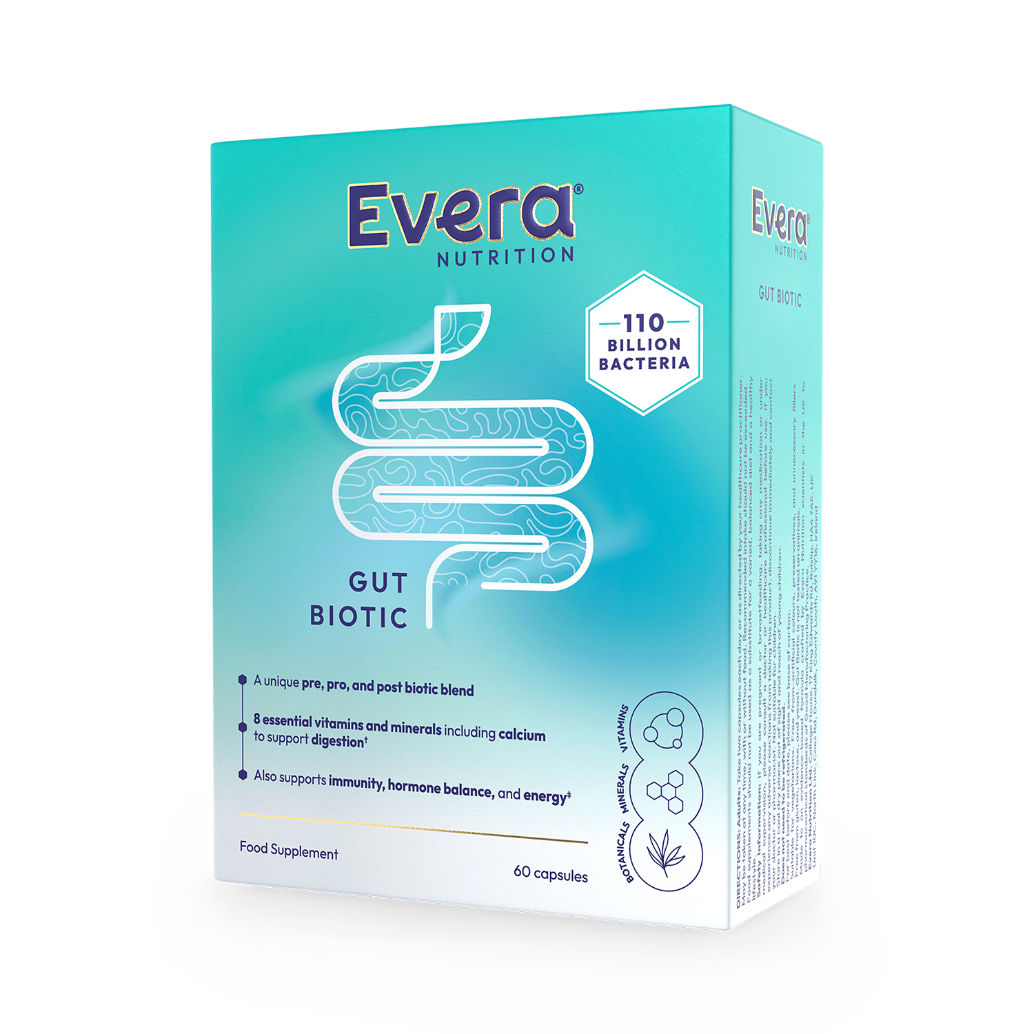Evera Nutrition Gut Biotic supplement 60 capsules, imported from the UK