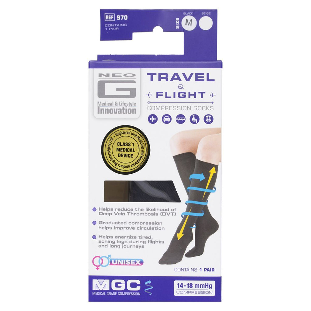 Neo G Travel and Flight Compression Socks Medium Black