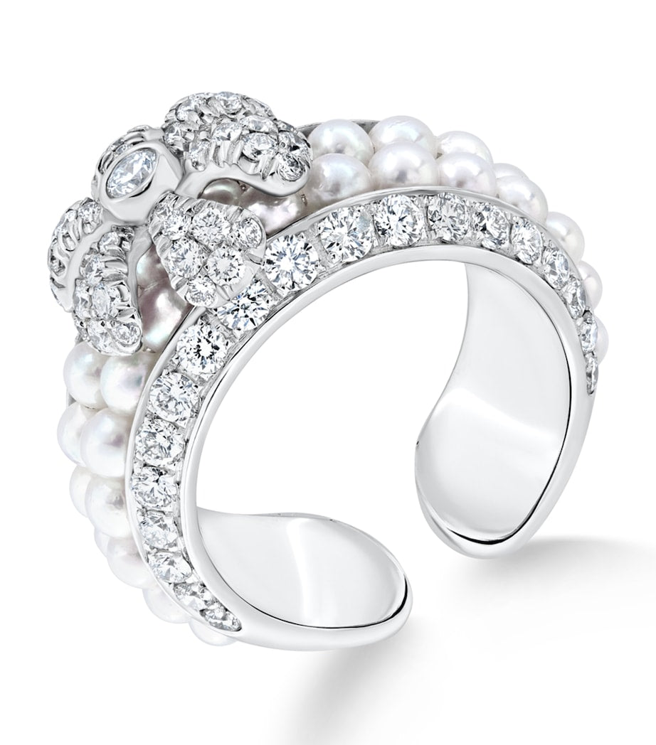 David Morris Pearl Rose ring Akoya pearls 18k white gold, imported from the UK
