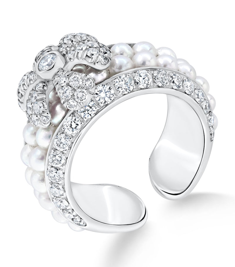 David Morris Pearl Rose ring Akoya pearls 18k white gold, imported from the UK
