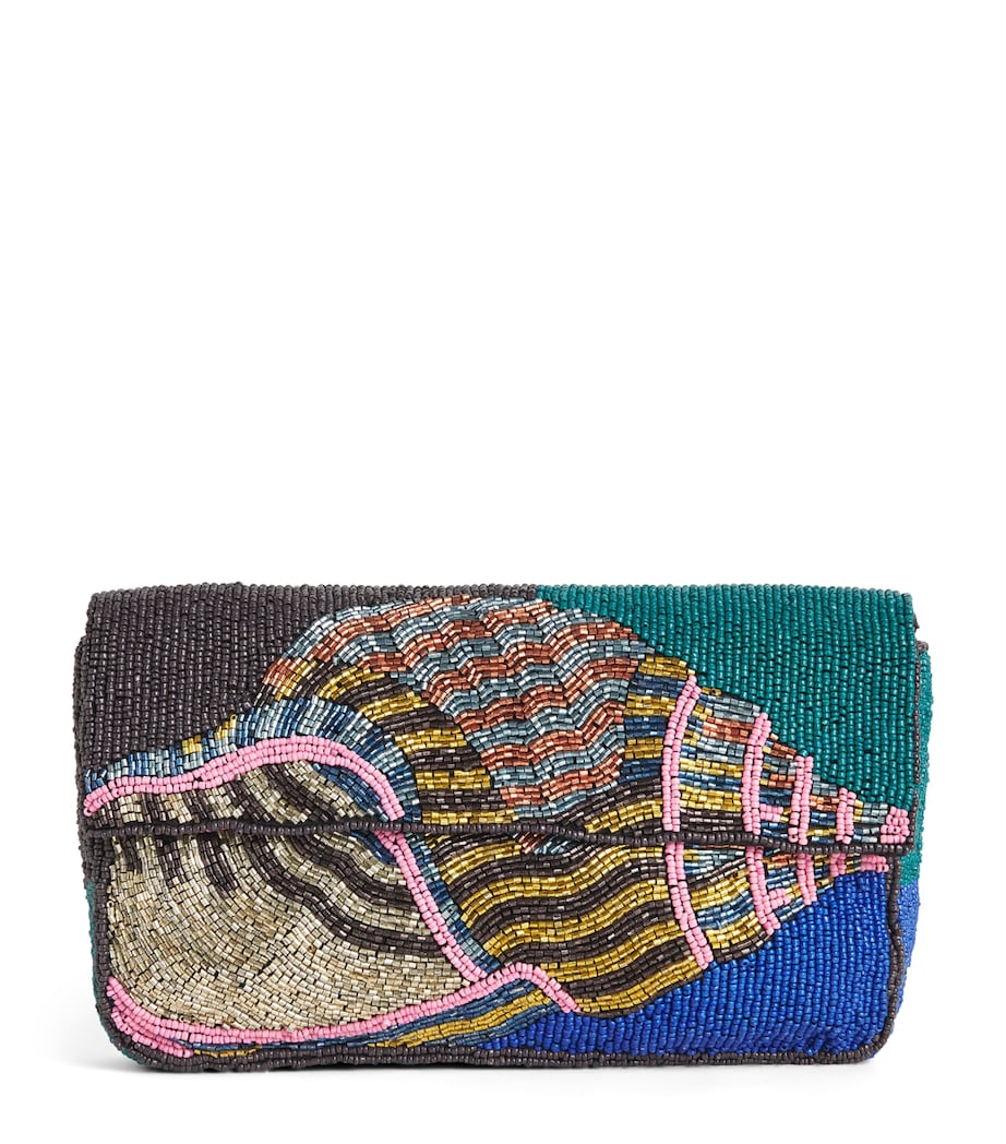 STAUD beaded Timmy shoulder bag glass beads conch motif, imported from the UK