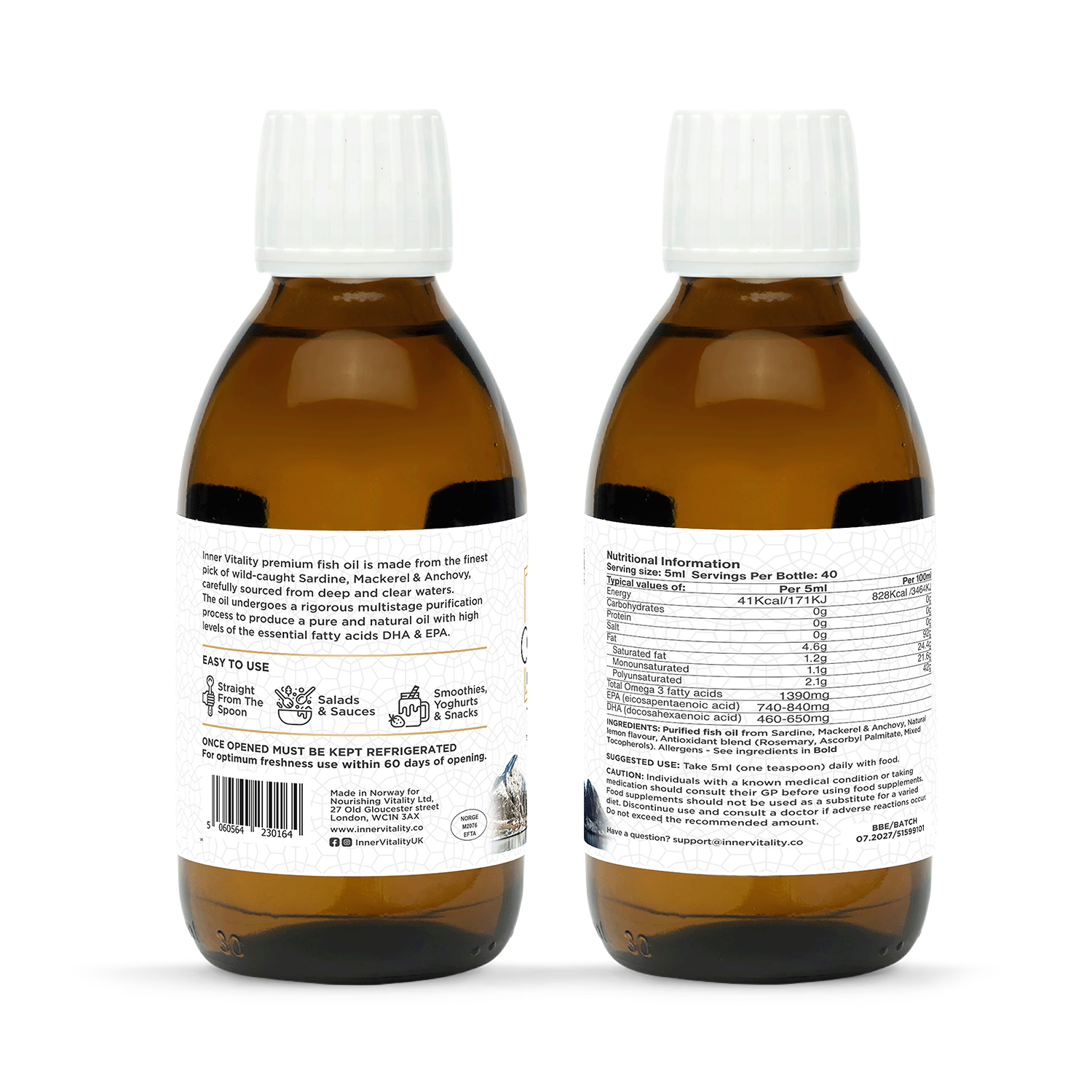 Inner Vitality Wild Omega 3 fish oil 200ml - British product