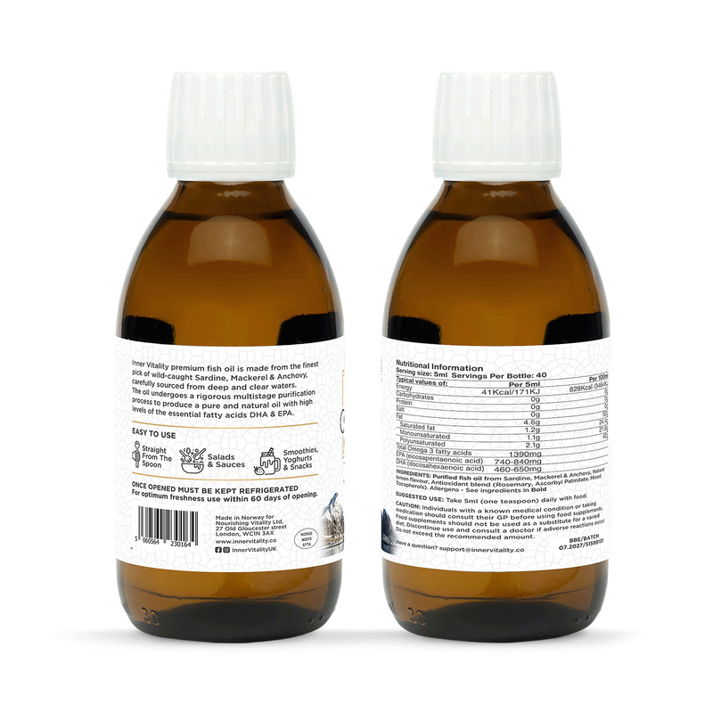 Inner Vitality Wild Omega 3 fish oil 200ml - British product