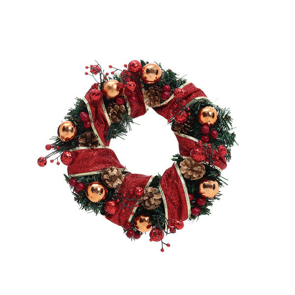Livingandhome red ribbon lighted wreath 30cm (British brand)