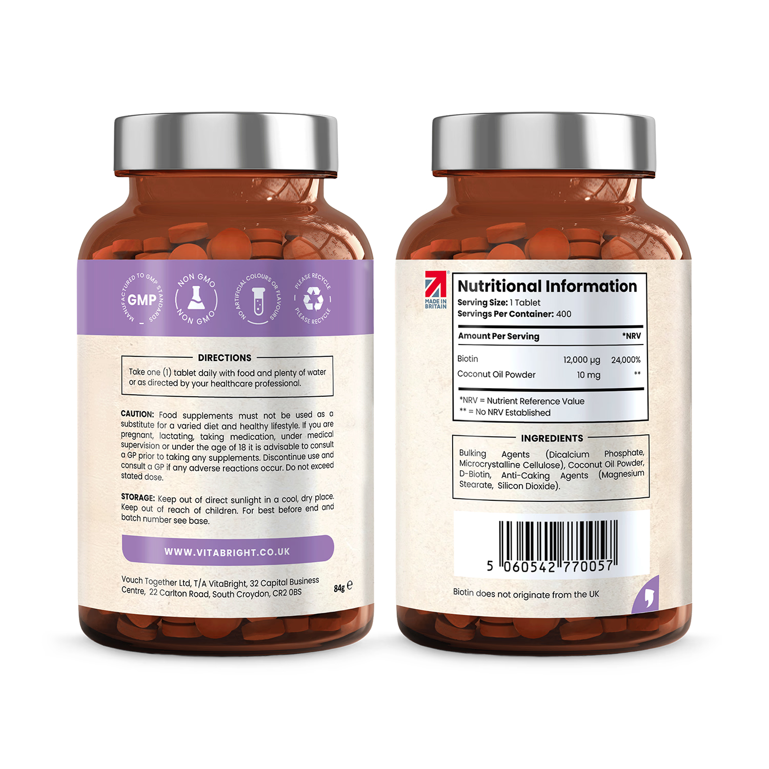 VitaBright biotin supplement 12,000 mcg 400 tablets (British brand)