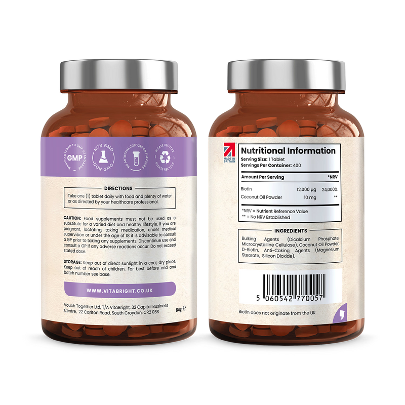VitaBright biotin supplement 12,000 mcg 400 tablets (British brand)