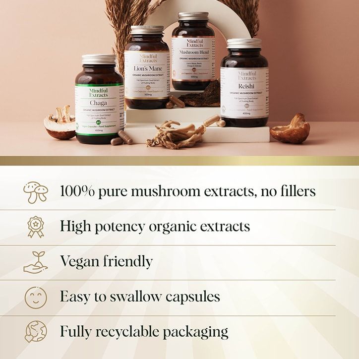 Mindful Extracts Organic Lion’s Mane Mushroom Extract 60 Vegan Capsules GOODS Holland&Barrett