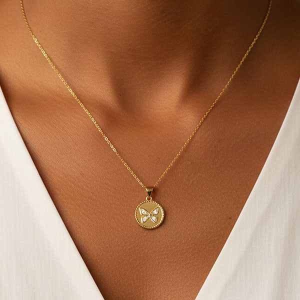 MUCHV butterfly coin necklace 18k gold 1.4cm - British product