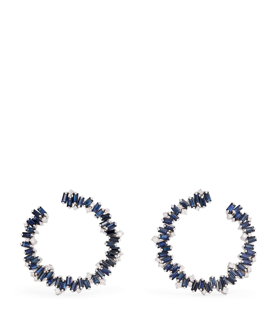 Suzanne Kalan white gold diamond blue sapphire spiral earrings, UK version