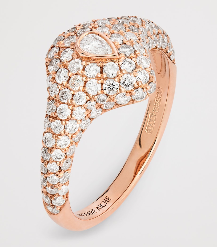 Jacquie Aiche rose gold diamond teardrop signet ring, imported from the UK