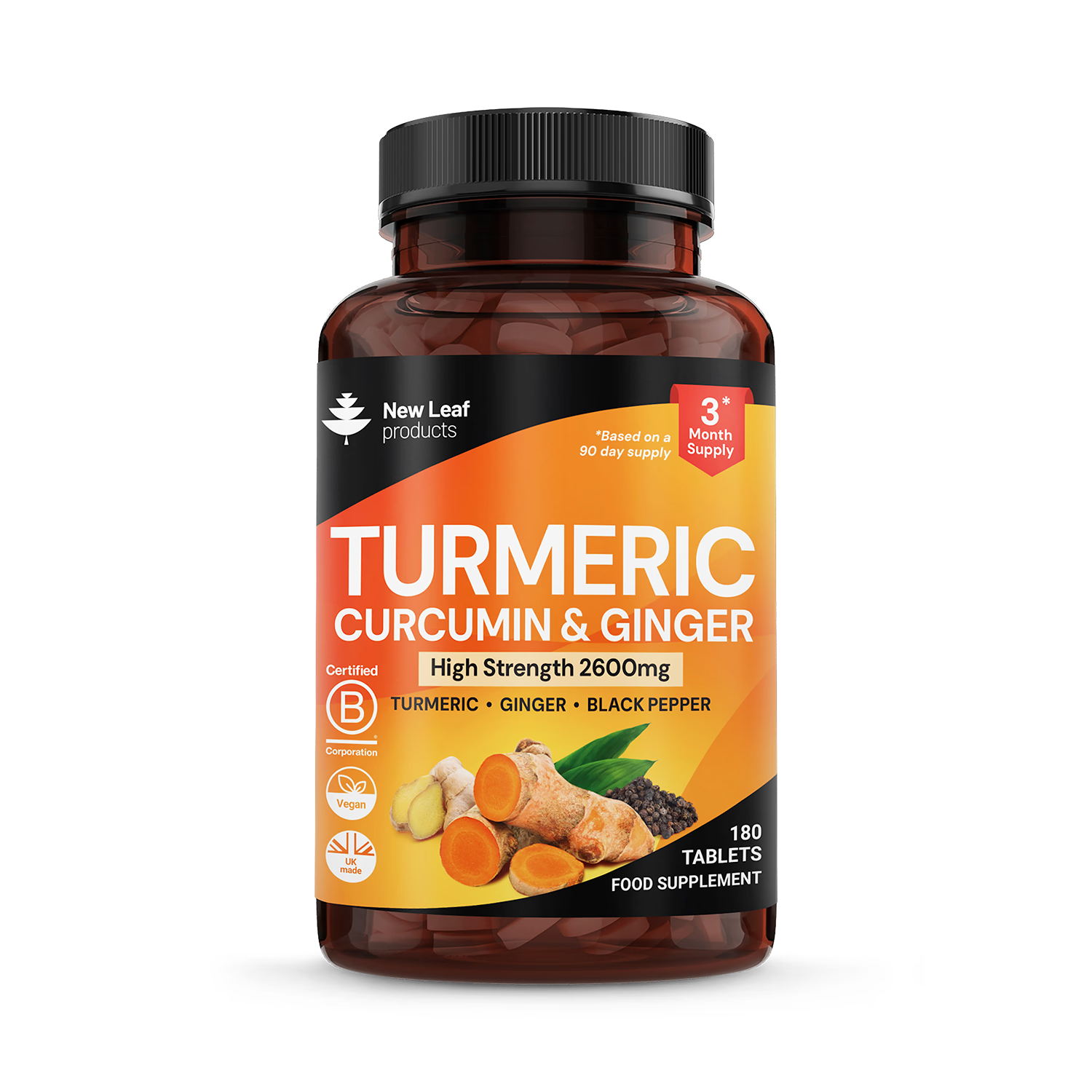 New Leaf turmeric curcumin ginger tablets 180, UK version