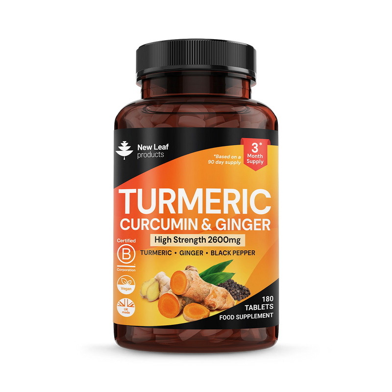 New Leaf turmeric curcumin ginger tablets 180, UK version