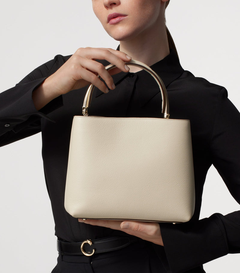 Cartier small leather top-handle bag with panther motif, UK version
