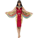Smiffys Egyptian goddess costume in red with wings and headpiece (British brand)