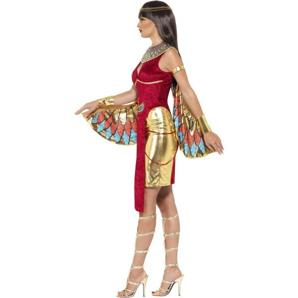 Smiffys Egyptian goddess costume in red with wings and headpiece (British brand)