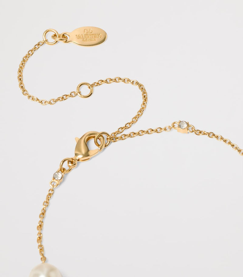Valentino Garavani crystal and faux pearl VLogo necklace, imported from the UK