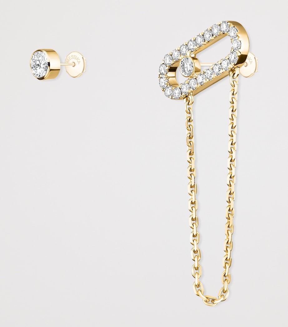 Messika Move Uno asymmetric earrings 18kt yellow gold 0.30ct diamond, imported from the UK