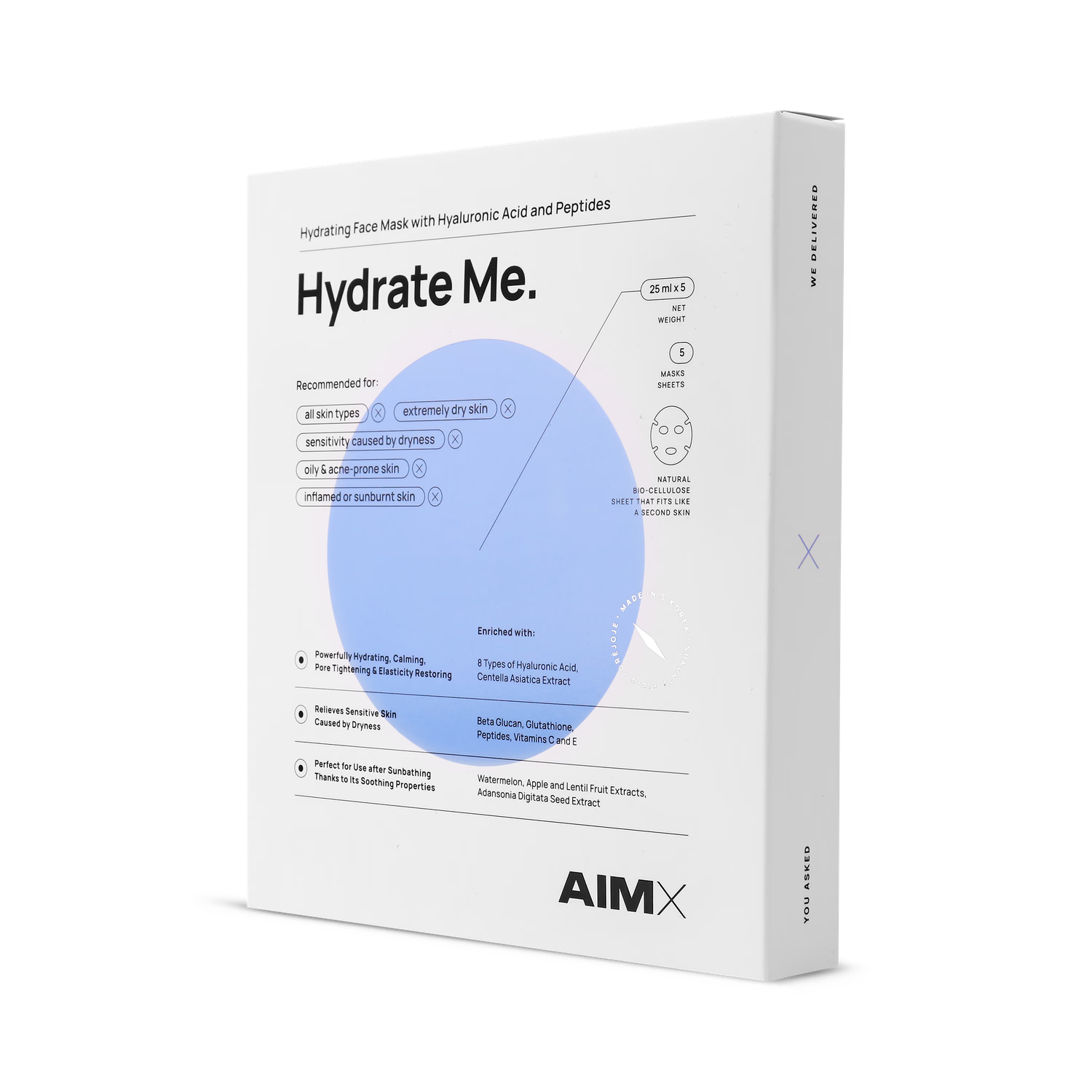Aimx Hydrate Me sheet mask 5 sheets 125ml, UK version