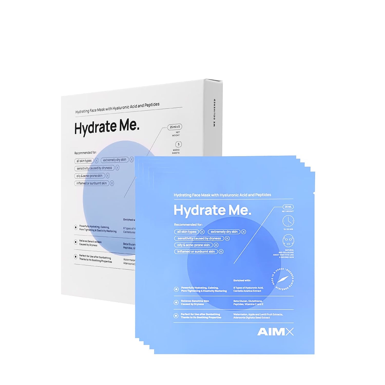 Aimx Hydrate Me sheet mask 5 sheets 125ml, UK version